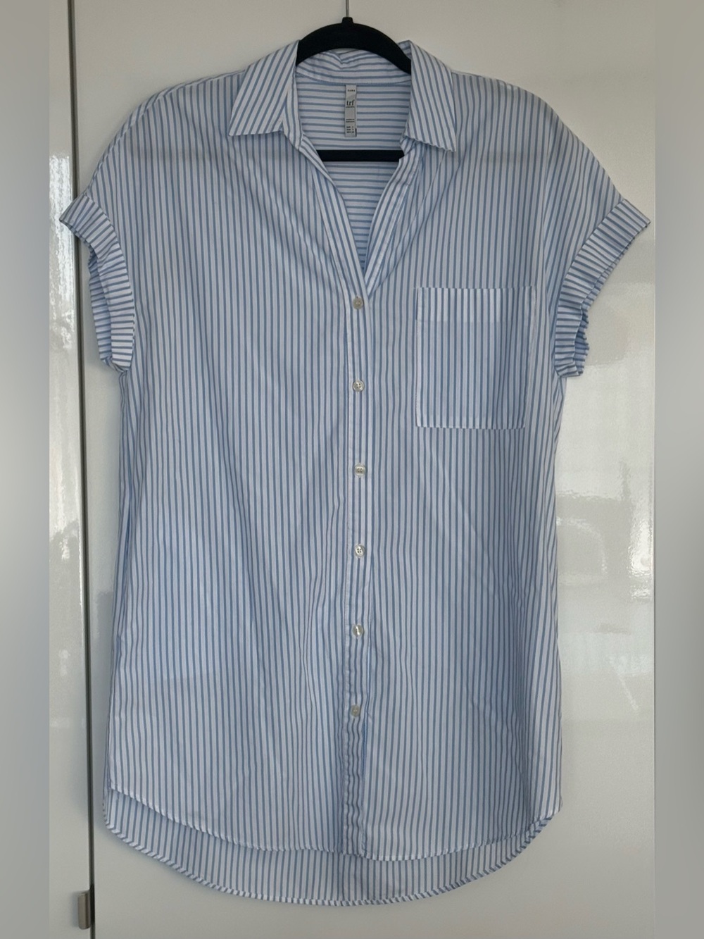 Zara TRF Blue & White Striped Cotton Shirt Dress Size S
